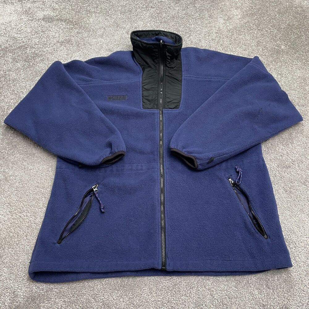 Columbia Vintage Fleece Jacket Mens Large Navy Blue Full Zip Pocket Outdoor Hike